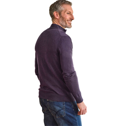 Purple - Back - WoolOvers Mens Cashmere Zip Neck Jumper