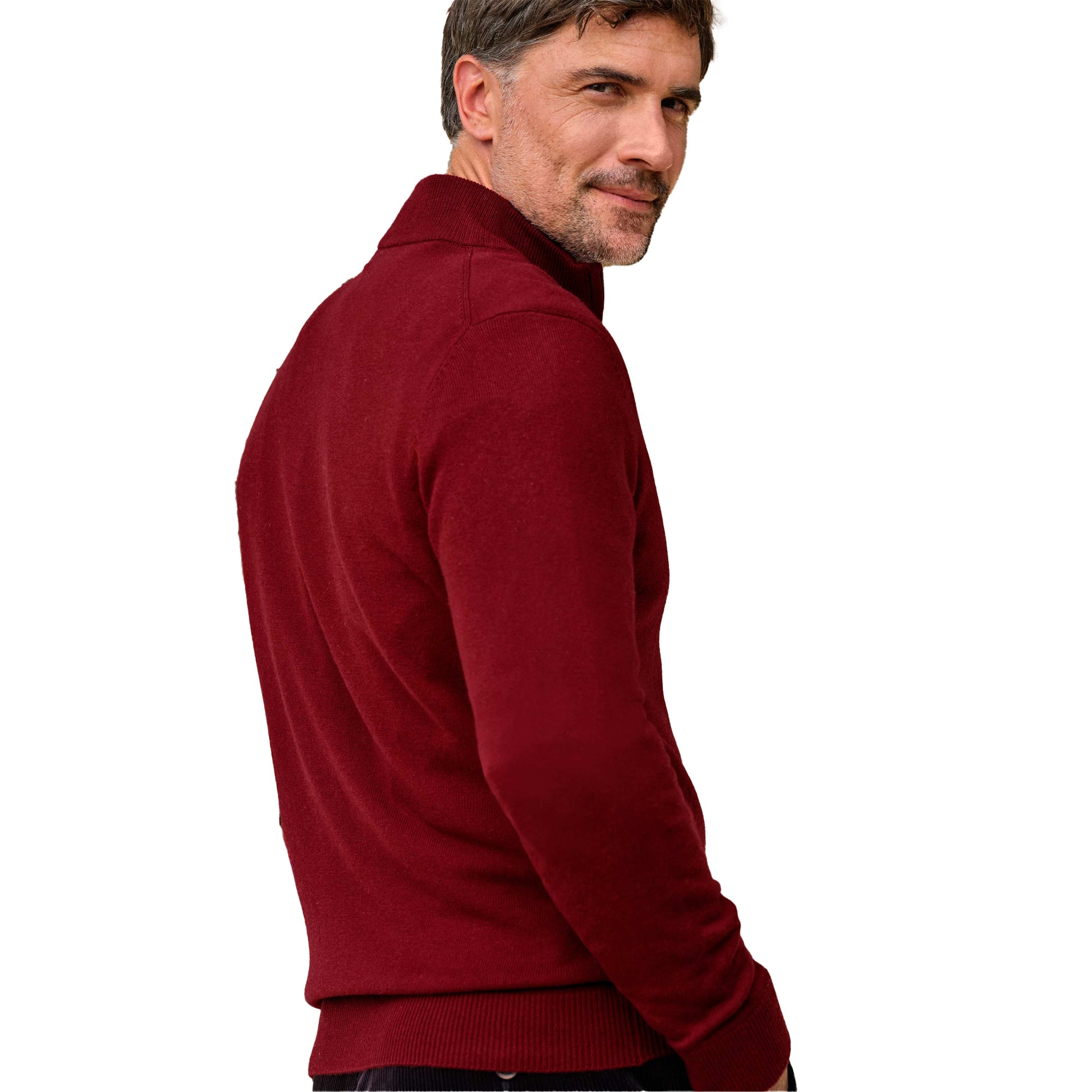 Windsor Wine - Back - WoolOvers Mens Cashmere Zip Neck Jumper