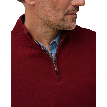 Windsor Wine - Side - WoolOvers Mens Cashmere Zip Neck Jumper