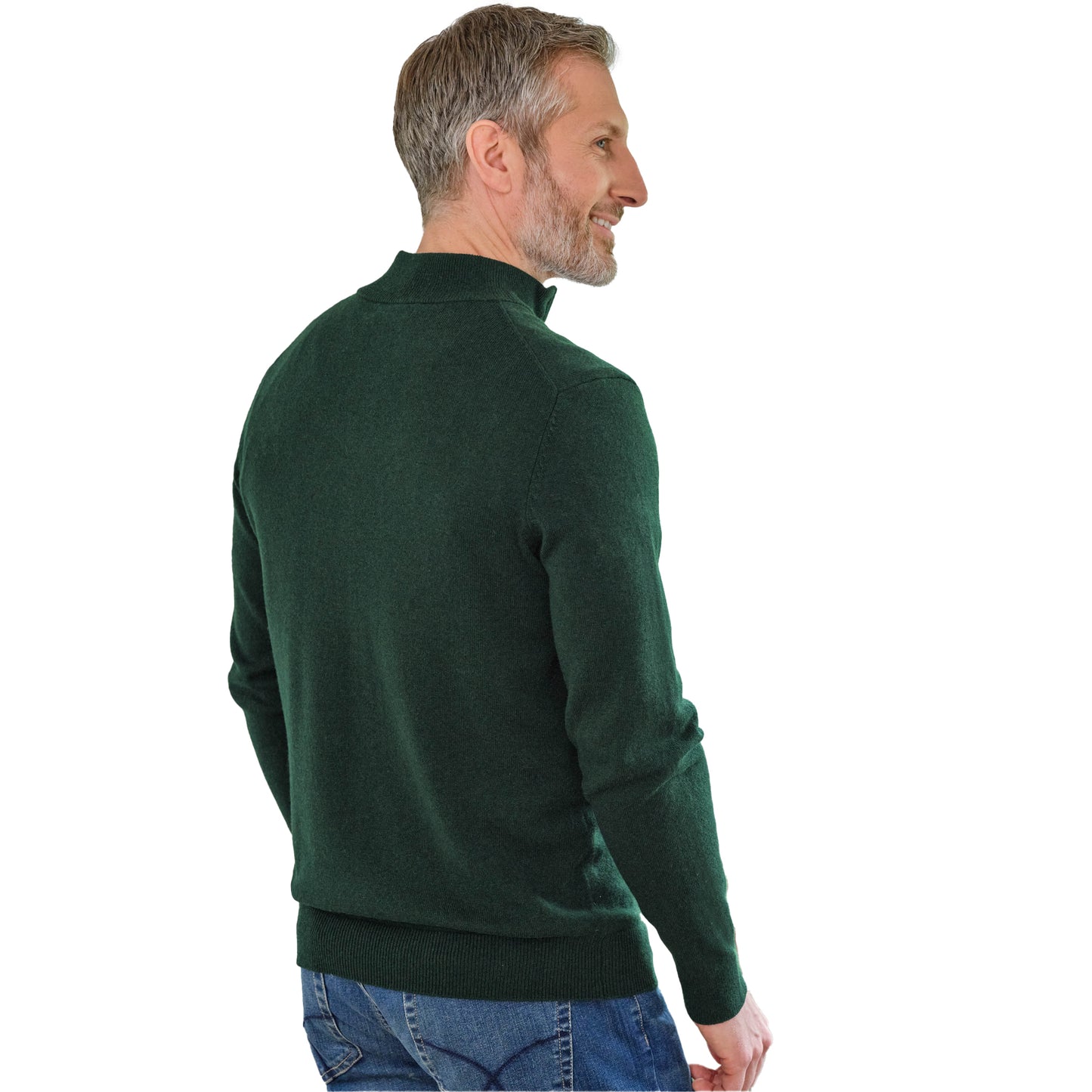 Dark Forest - Back - WoolOvers Mens Cashmere Zip Neck Jumper