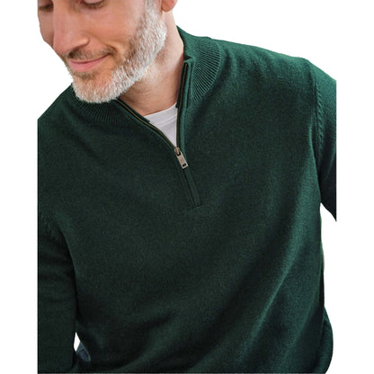 Dark Forest - Side - WoolOvers Mens Cashmere Zip Neck Jumper