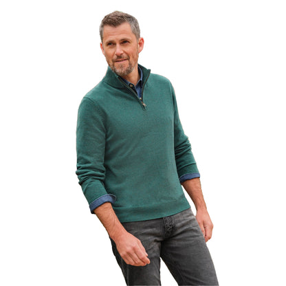 Dark Mint Marl - Front - WoolOvers Mens Cashmere Zip Neck Jumper