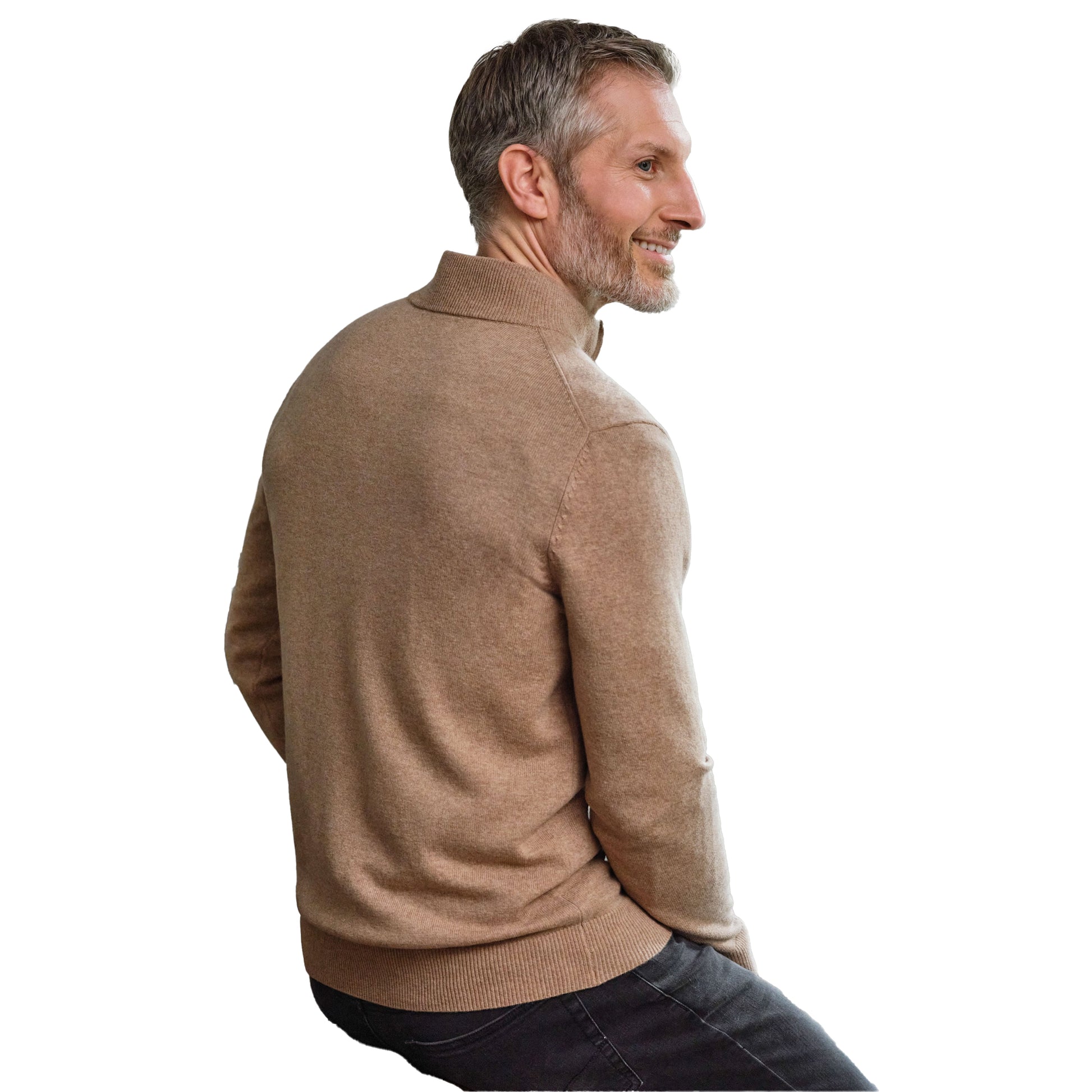 Flax - Back - WoolOvers Mens Cashmere Zip Neck Jumper