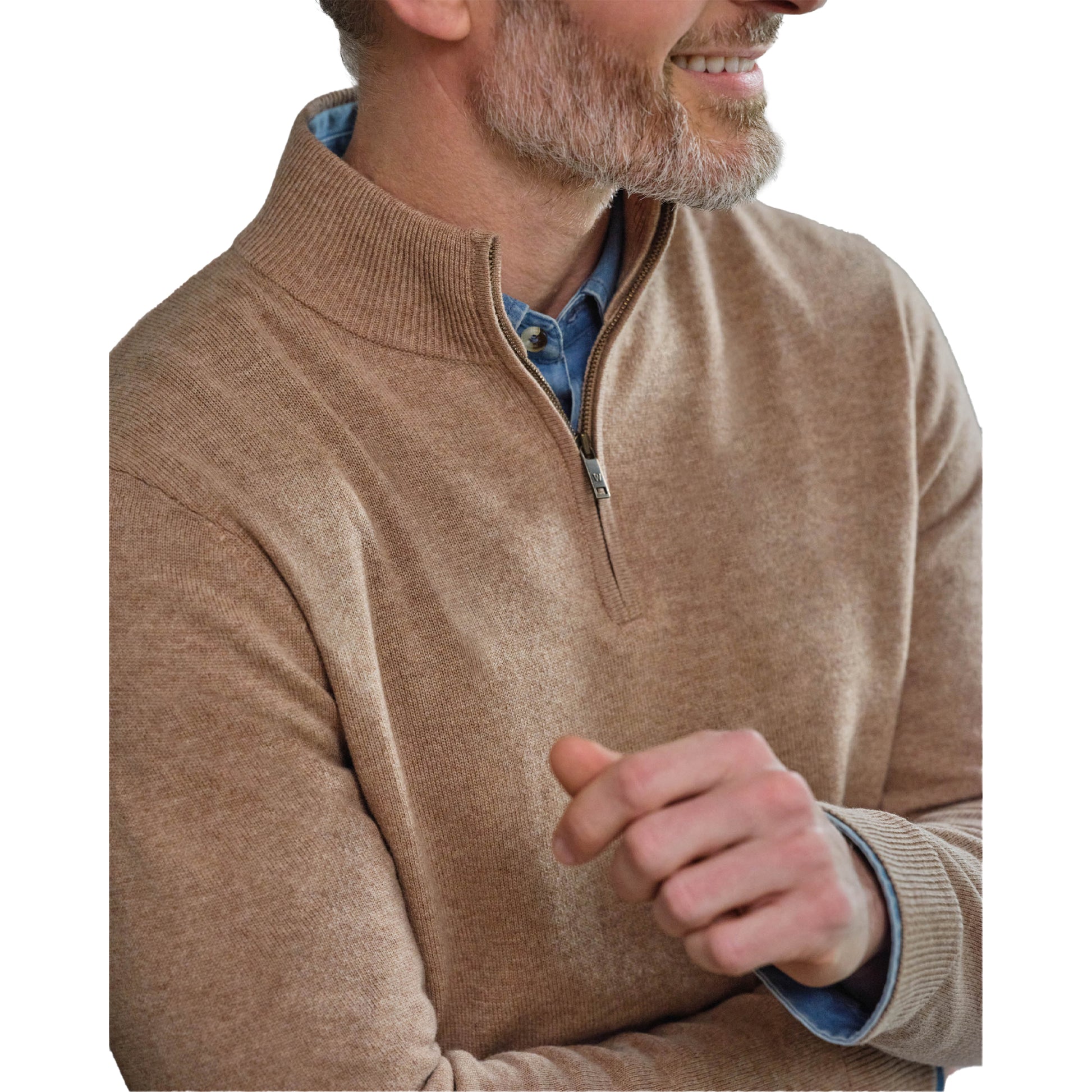 Flax - Side - WoolOvers Mens Cashmere Zip Neck Jumper