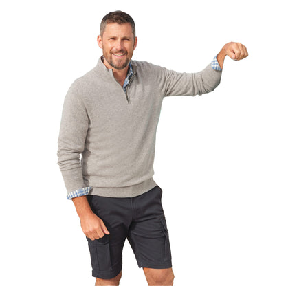Grey Marl - Front - WoolOvers Mens Cashmere Zip Neck Jumper