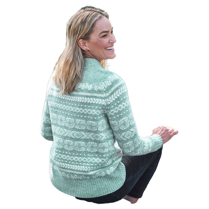 Sage-Cream - Back - WoolOvers Womens-Ladies Nordic Mono Fair Isle Jumper