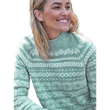 Sage-Cream - Side - WoolOvers Womens-Ladies Nordic Mono Fair Isle Jumper