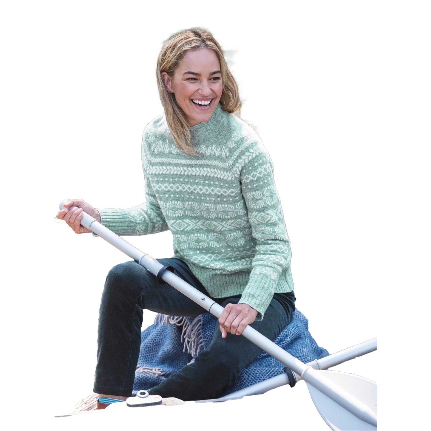 Sage-Cream - Front - WoolOvers Womens-Ladies Nordic Mono Fair Isle Jumper