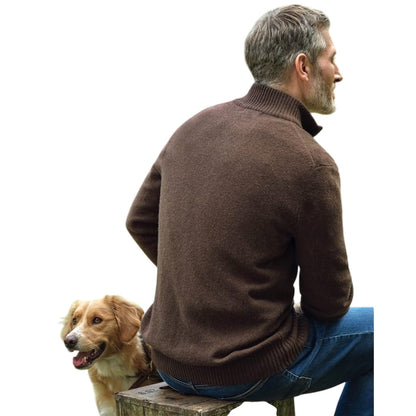 Brown - Back - WoolOvers Mens Lincoln Lambswool Full Zip Cardigan