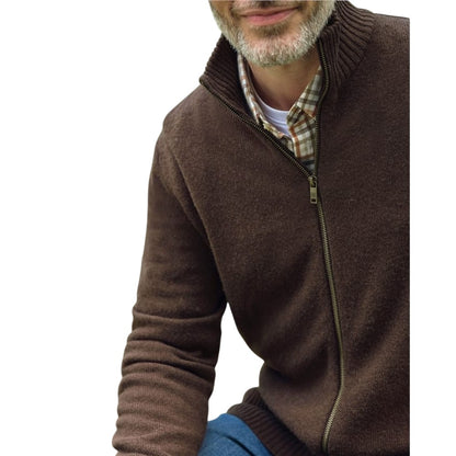 Brown - Side - WoolOvers Mens Lincoln Lambswool Full Zip Cardigan