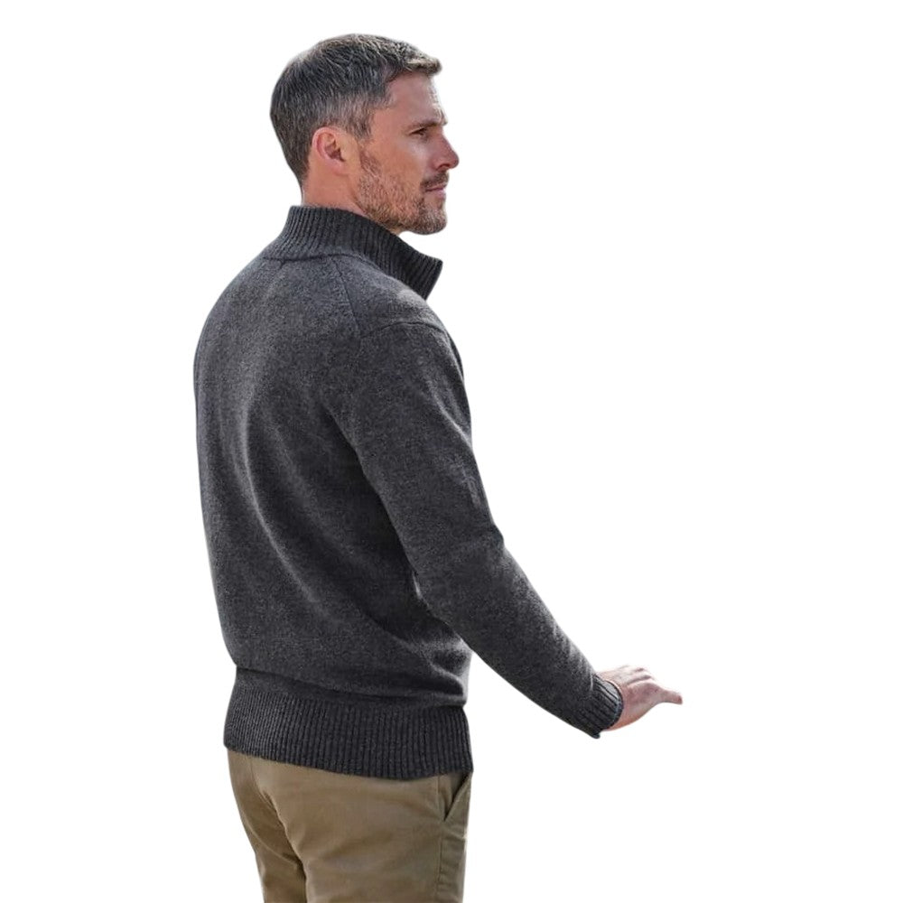 Charcoal - Back - WoolOvers Mens Lincoln Lambswool Full Zip Cardigan