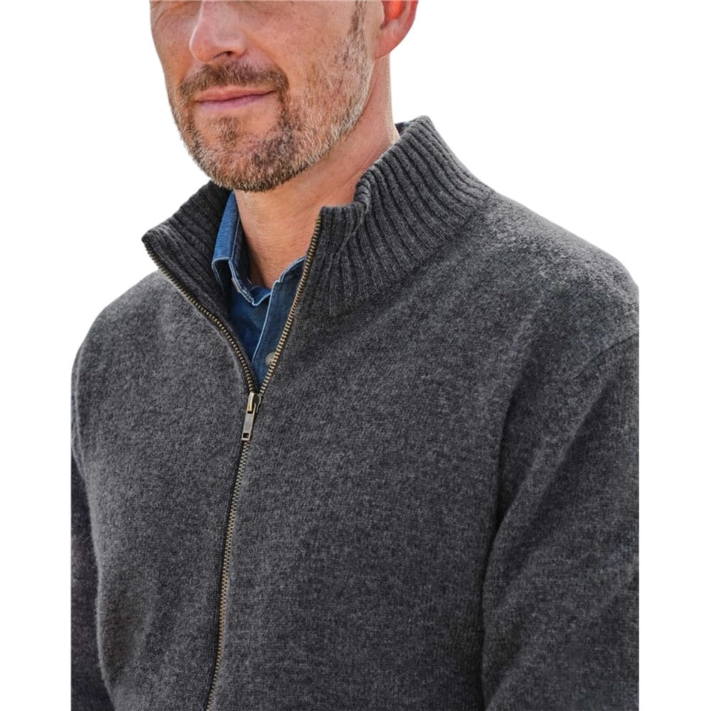 Charcoal - Side - WoolOvers Mens Lincoln Lambswool Full Zip Cardigan
