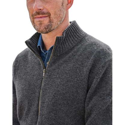 Charcoal - Side - WoolOvers Mens Lincoln Lambswool Full Zip Cardigan