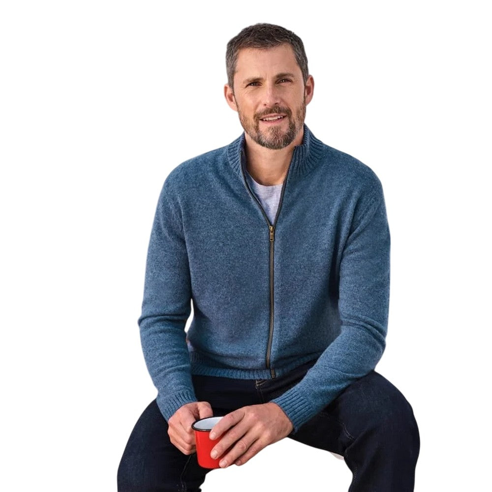 Teal Twist - Front - WoolOvers Mens Lincoln Lambswool Full Zip Cardigan