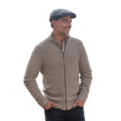 Oat Marl - Front - WoolOvers Mens Lincoln Lambswool Full Zip Cardigan