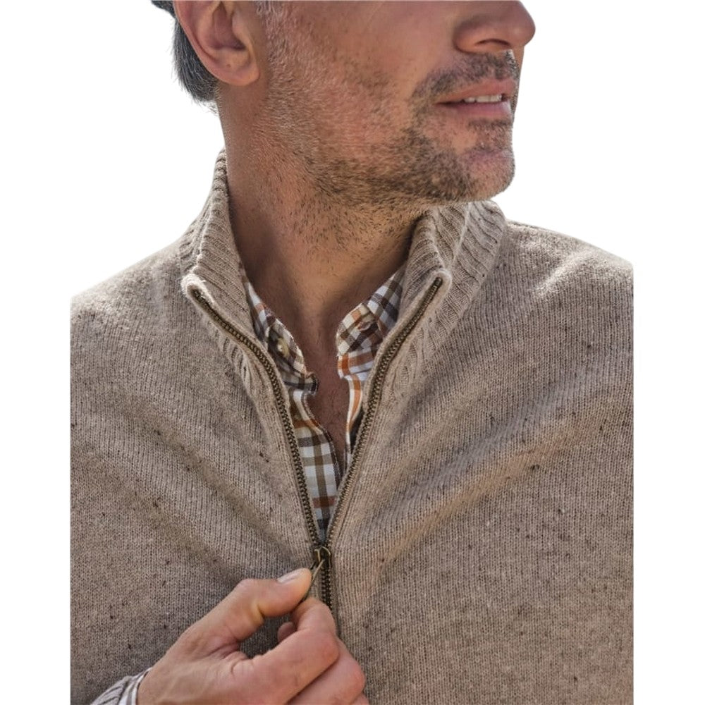 Oat Marl - Side - WoolOvers Mens Lincoln Lambswool Full Zip Cardigan