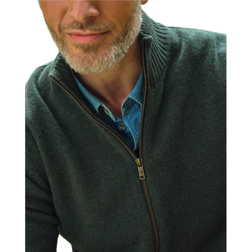 Pine - Side - WoolOvers Mens Lincoln Lambswool Full Zip Cardigan