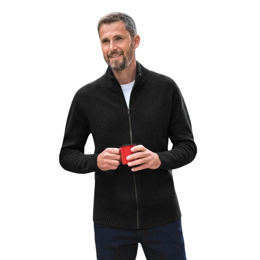 Black - Front - WoolOvers Mens Lincoln Lambswool Full Zip Cardigan