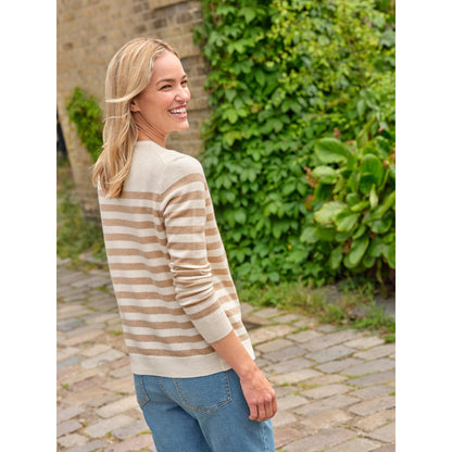 Cream-Camel - Front - WoolOvers Womens-Ladies Plain Cashmere Crew Neck Classic Cardigan