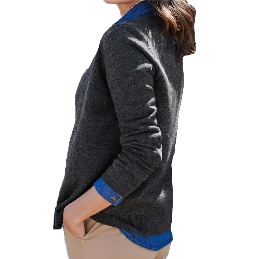 Dark Charcoal - Back - WoolOvers Womens-Ladies Plain Cashmere Crew Neck Classic Cardigan