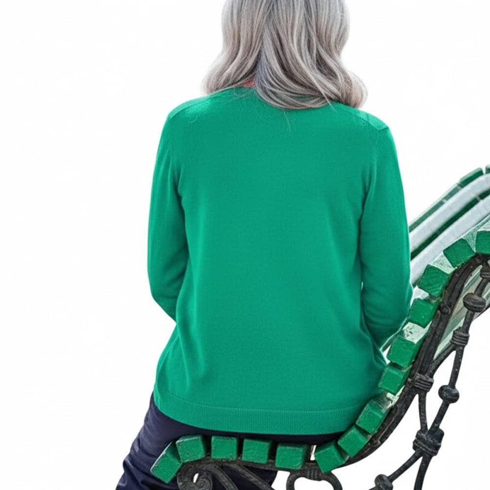 Bright Emerald - Back - WoolOvers Womens-Ladies Plain Cashmere Crew Neck Classic Cardigan