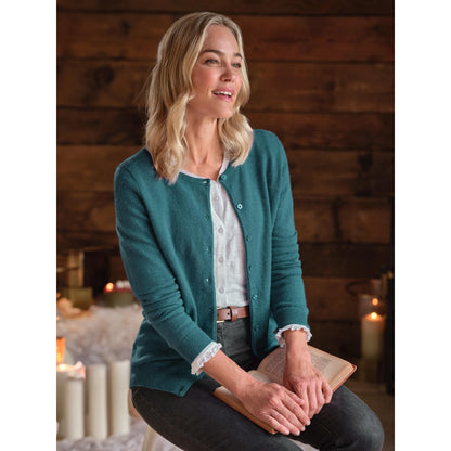 Moonlight Ocean - Front - WoolOvers Womens-Ladies Plain Cashmere Crew Neck Classic Cardigan