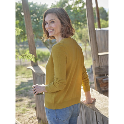 Honey - Front - WoolOvers Womens-Ladies Plain Cashmere Crew Neck Classic Cardigan
