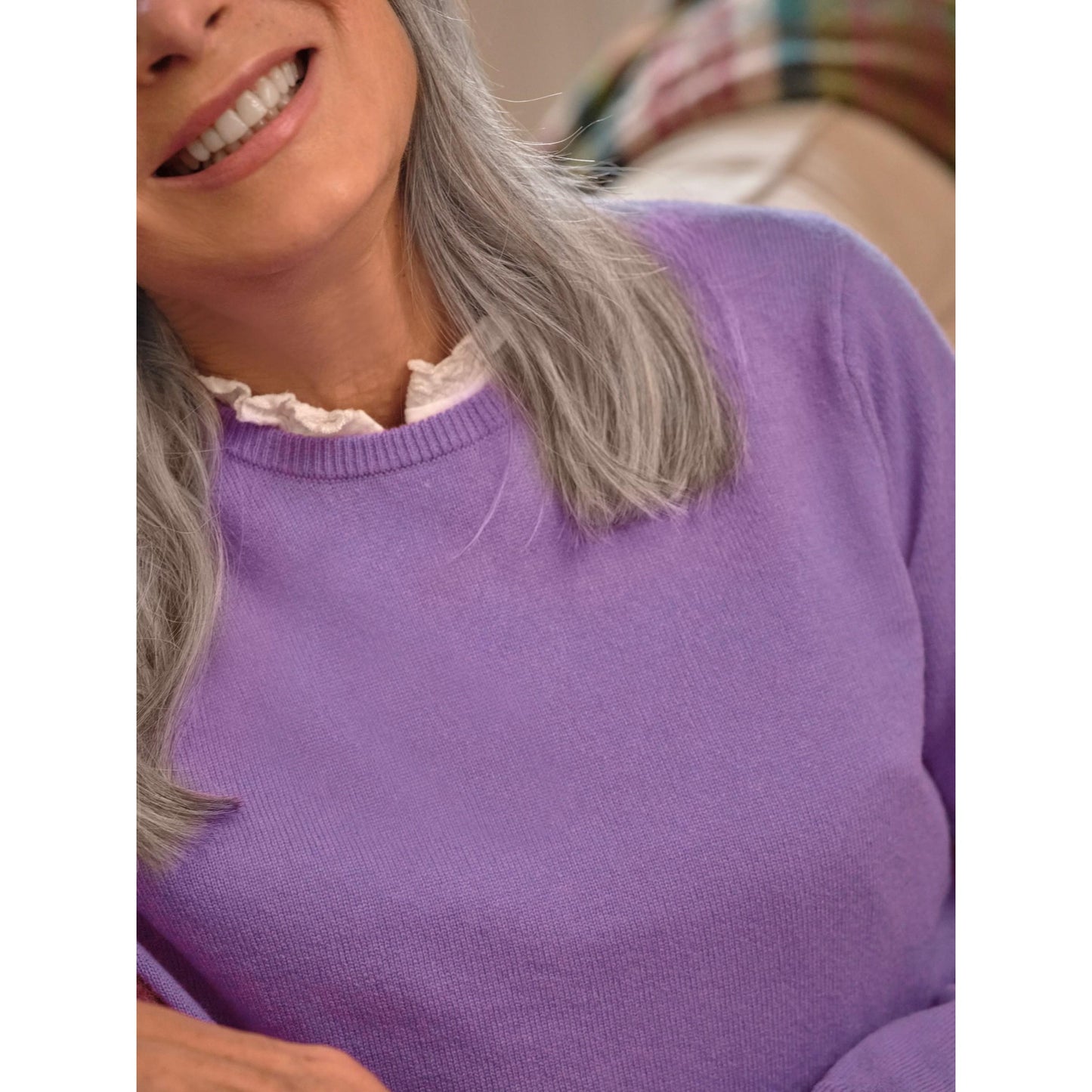 Allium Purple - Side - WoolOvers Womens-Ladies Cashmere Crew Neck Jumper