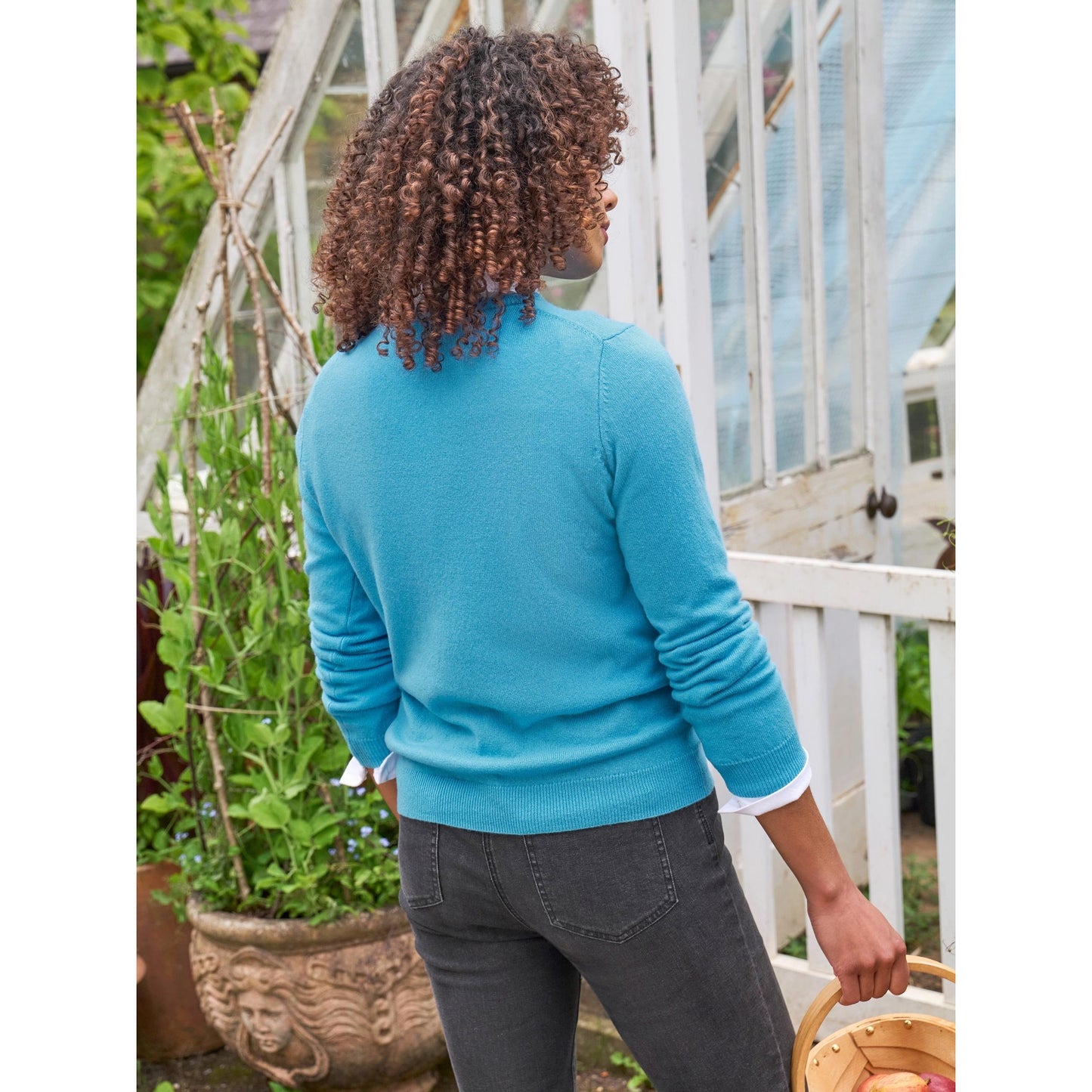 Sea Turquoise - Back - WoolOvers Womens-Ladies Cashmere Crew Neck Jumper