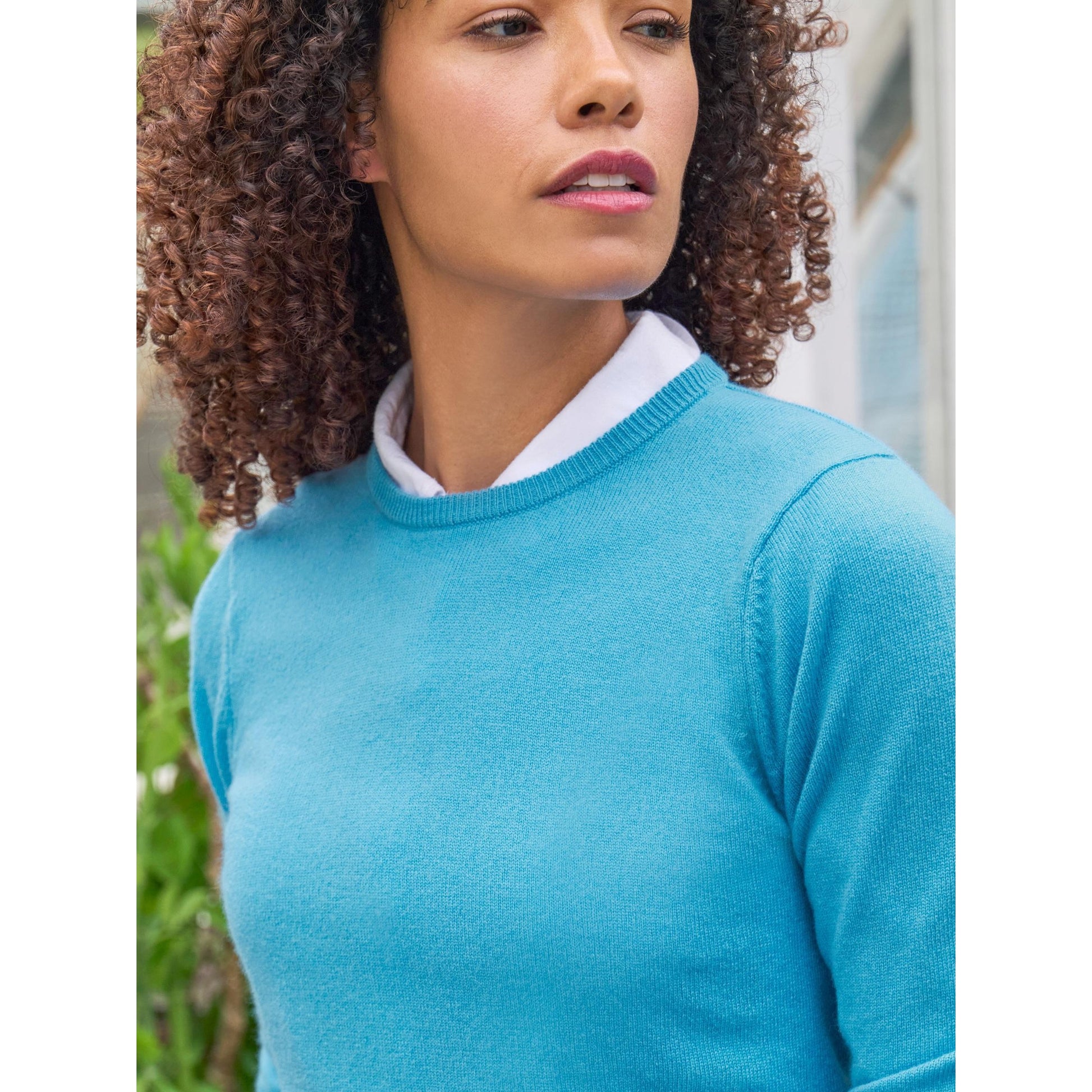 Sea Turquoise - Side - WoolOvers Womens-Ladies Cashmere Crew Neck Jumper