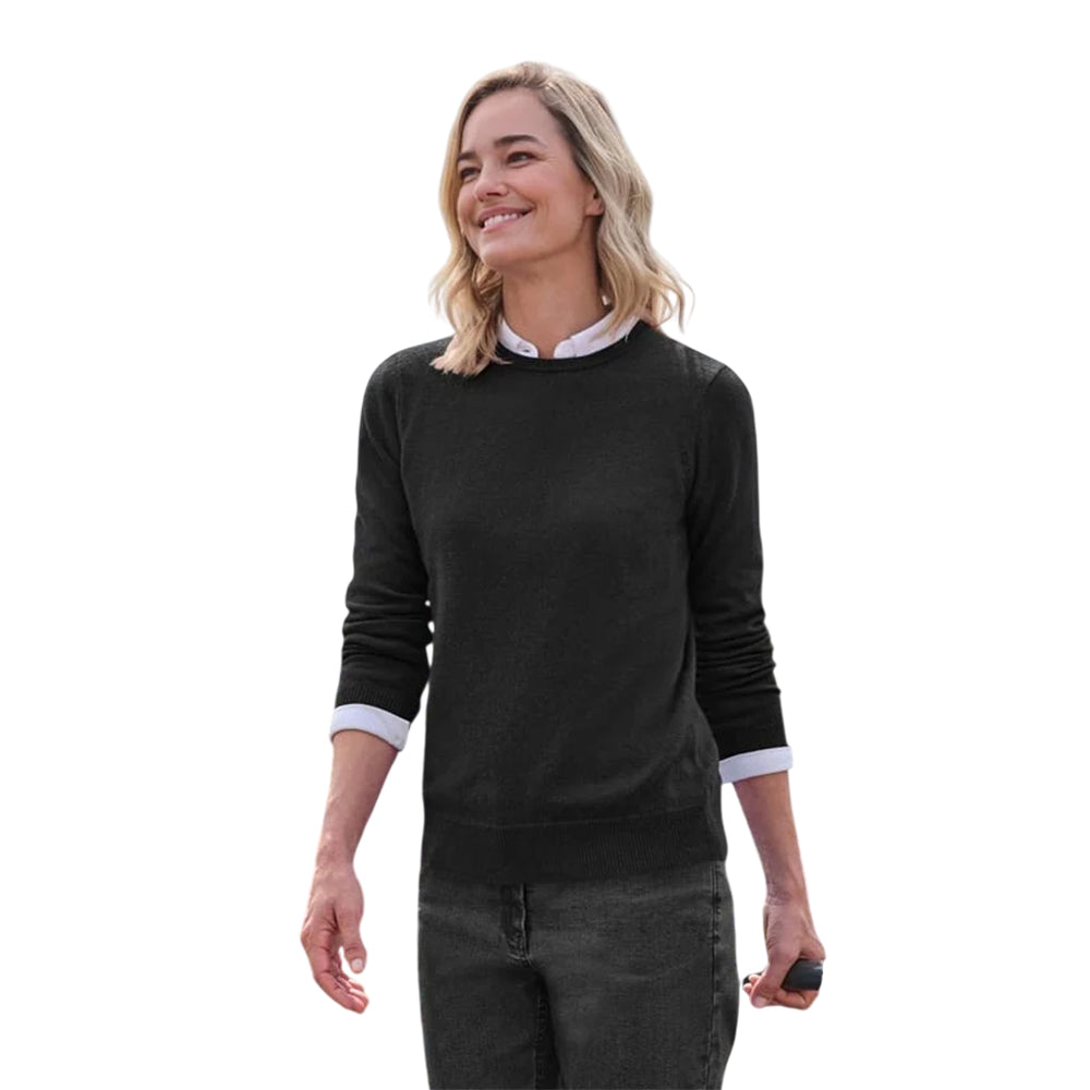 Black - Front - WoolOvers Womens-Ladies Cashmere Crew Neck Jumper