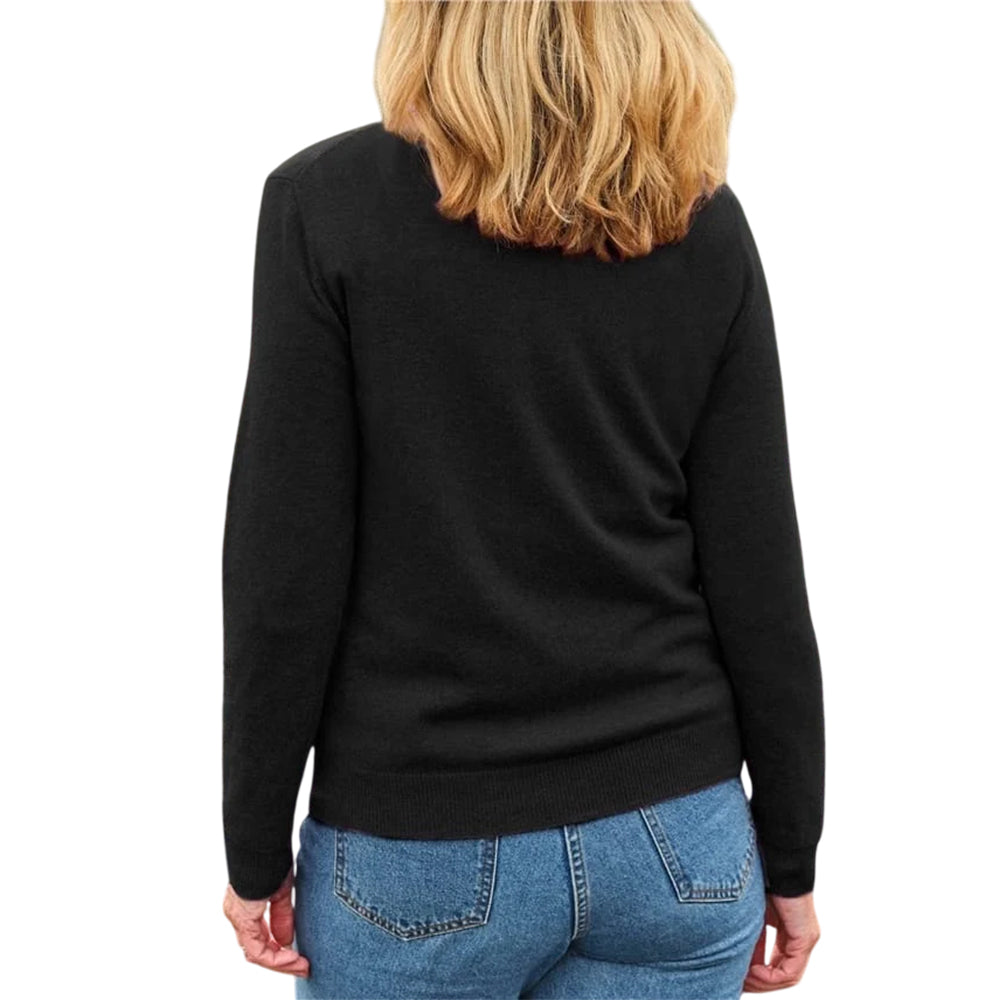 Black - Back - WoolOvers Womens-Ladies Cashmere Crew Neck Jumper