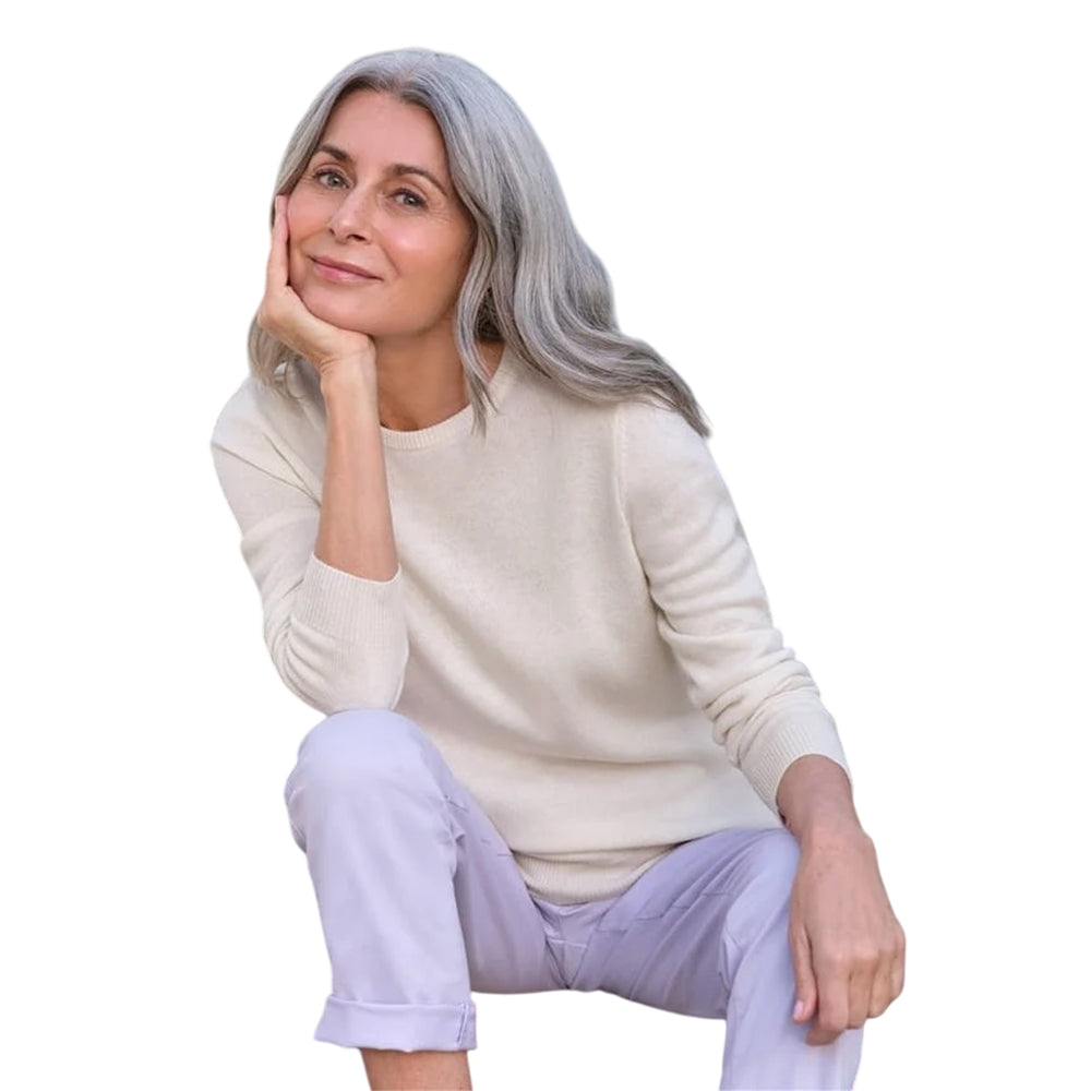 Cream - Front - WoolOvers Womens-Ladies Cashmere Crew Neck Jumper