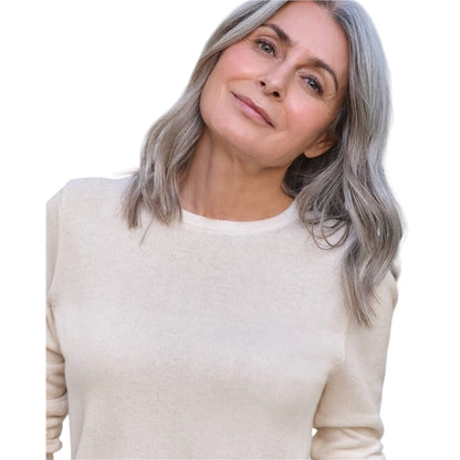 Cream - Side - WoolOvers Womens-Ladies Cashmere Crew Neck Jumper