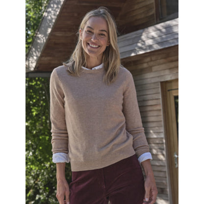 Camel - Front - WoolOvers Womens-Ladies Cashmere Crew Neck Jumper