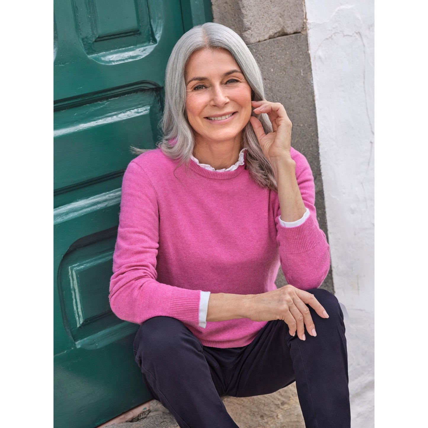 Camellia Pink - Front - WoolOvers Womens-Ladies Cashmere Crew Neck Jumper