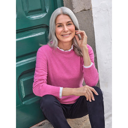 Camellia Pink - Front - WoolOvers Womens-Ladies Cashmere Crew Neck Jumper