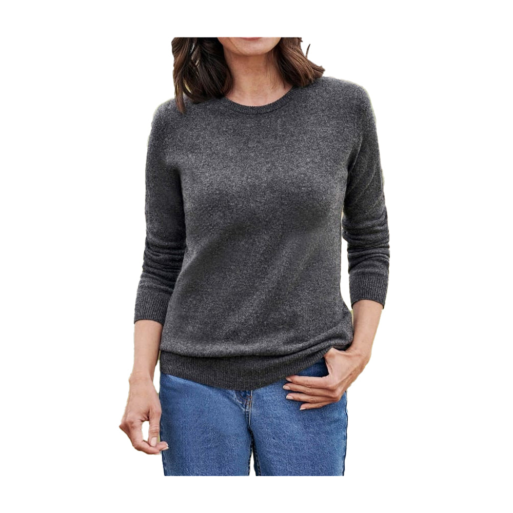 Dark Charcoal - Front - WoolOvers Womens-Ladies Cashmere Crew Neck Jumper