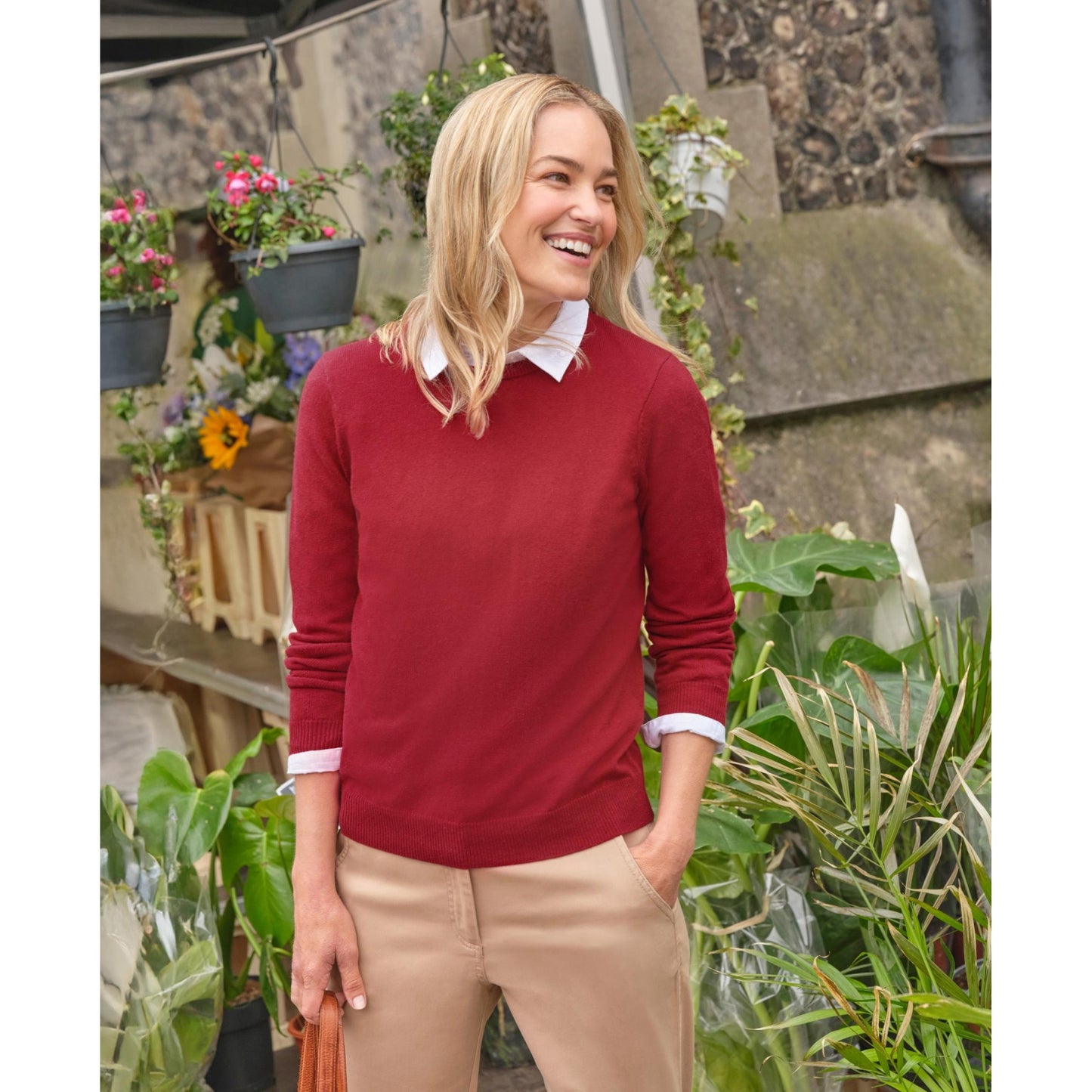Cherry Red - Front - WoolOvers Womens-Ladies Cashmere Crew Neck Jumper