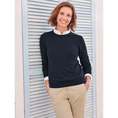 Navy - Front - WoolOvers Womens-Ladies Cashmere Crew Neck Jumper