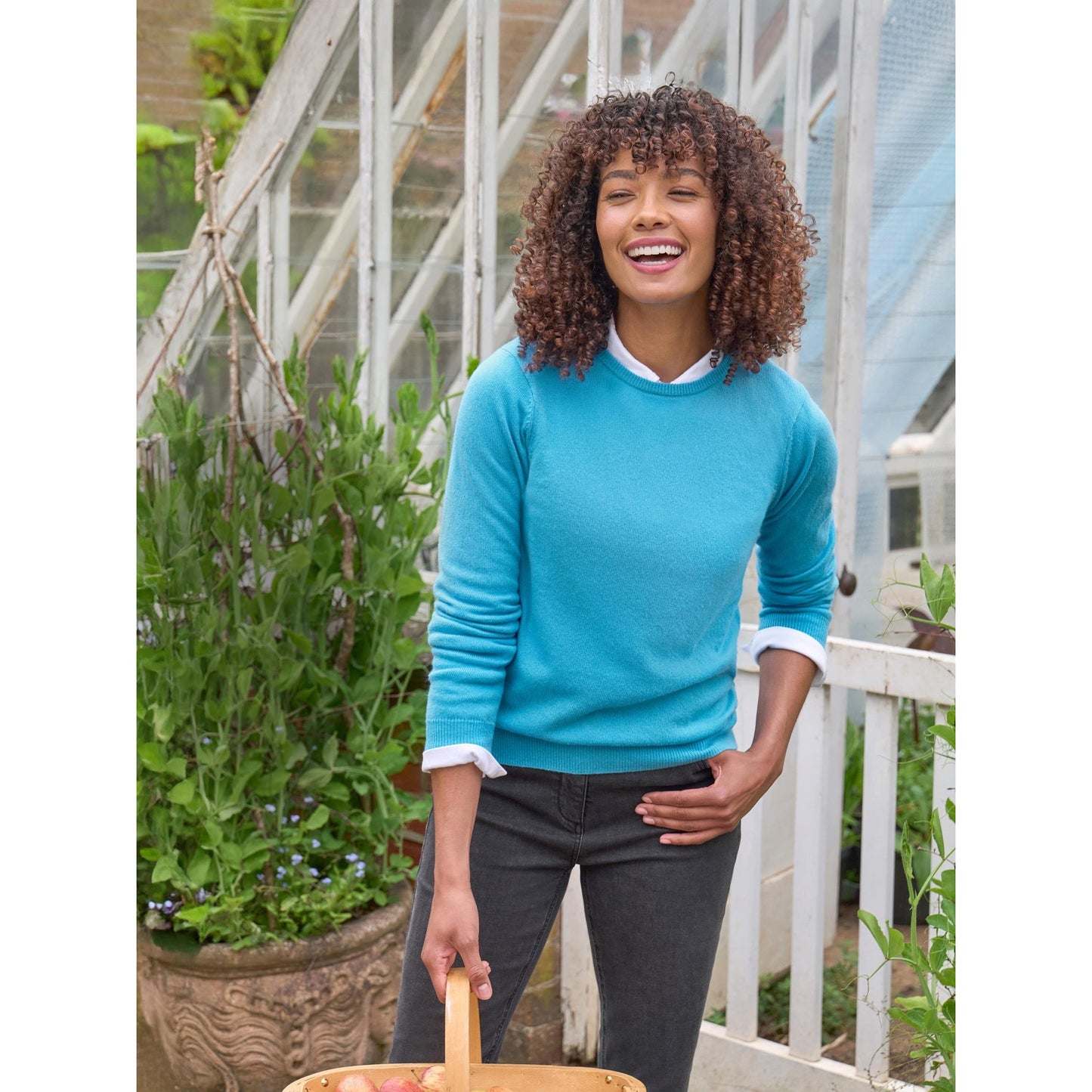 Sea Turquoise - Front - WoolOvers Womens-Ladies Cashmere Crew Neck Jumper