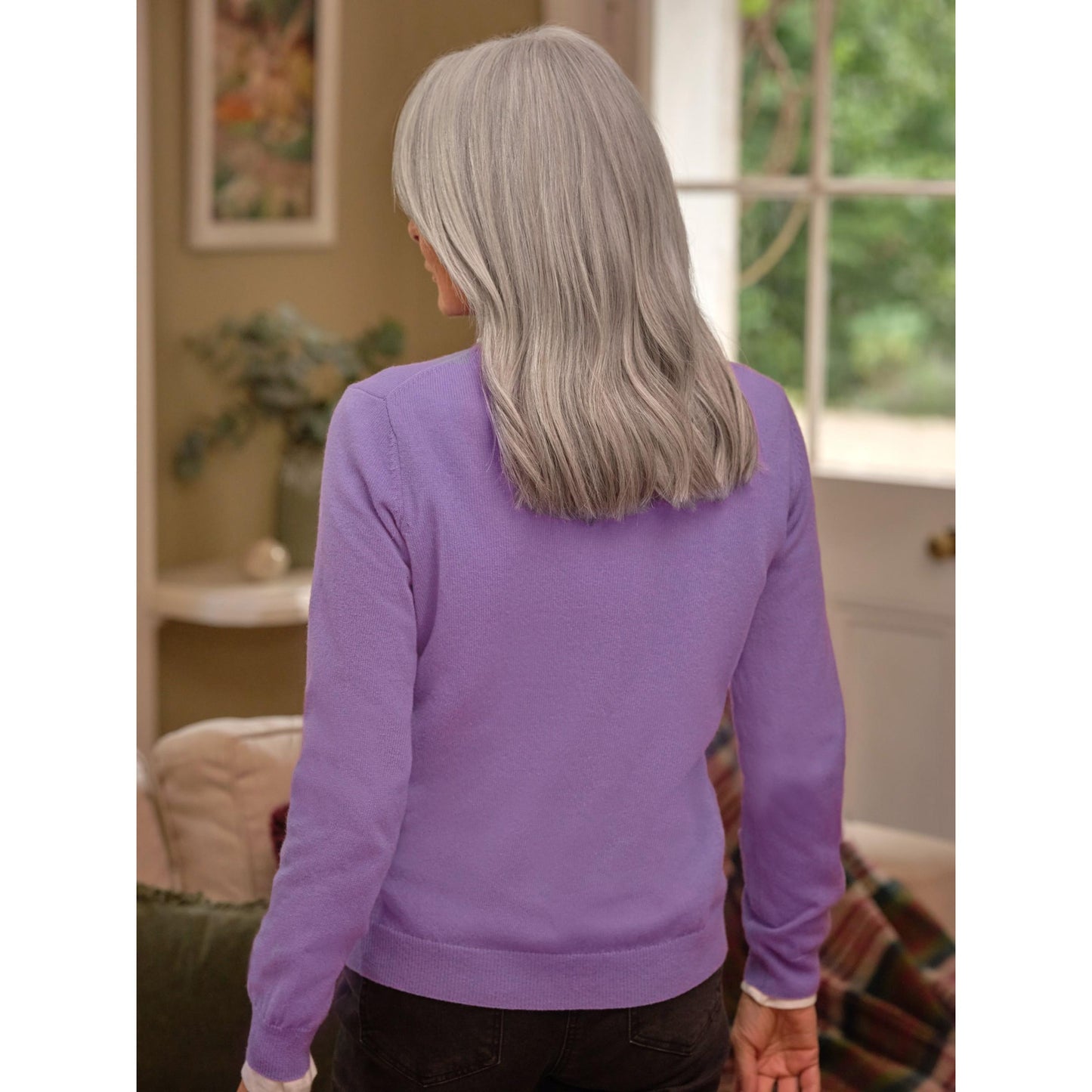 Allium Purple - Back - WoolOvers Womens-Ladies Cashmere Crew Neck Jumper