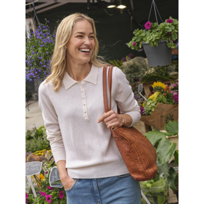 Cream - Front - WoolOvers Womens-Ladies Cashmere Knitted Polo Shirt
