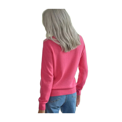 Bright Pink - Back - WoolOvers Womens-Ladies Cashmere Knitted Polo Shirt