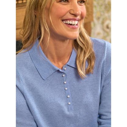 Periwinkle Blue - Side - WoolOvers Womens-Ladies Cashmere Knitted Polo Shirt