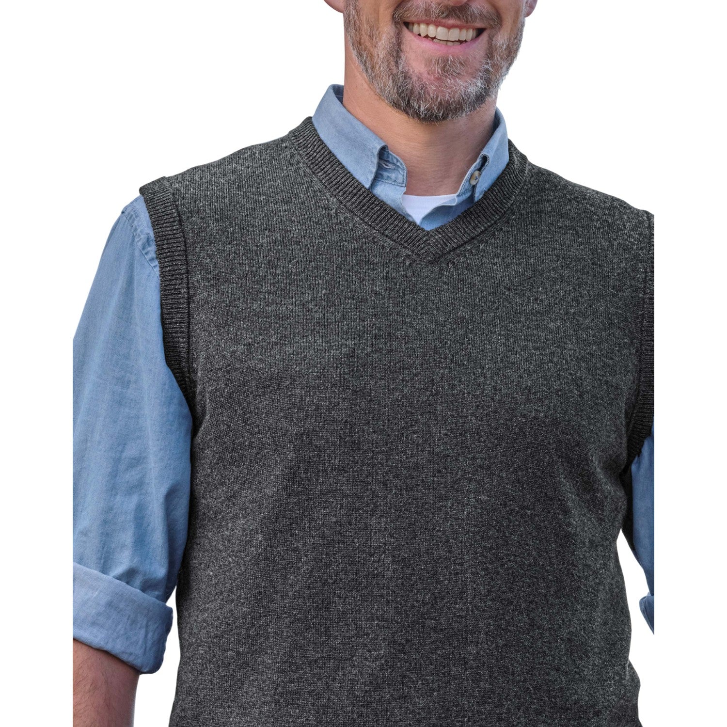 Dark Charcoal - Back - WoolOvers Mens Cashmere Sweater Vest