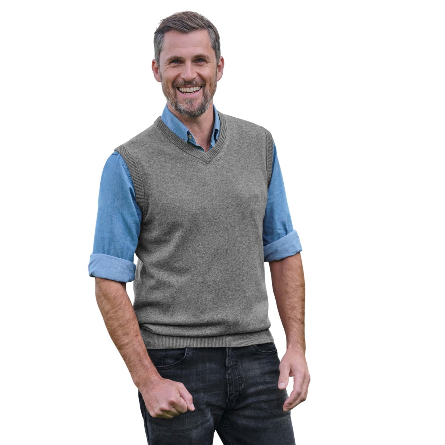 Grey Marl - Front - WoolOvers Mens Cashmere Sweater Vest