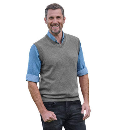 Grey Marl - Front - WoolOvers Mens Cashmere Sweater Vest