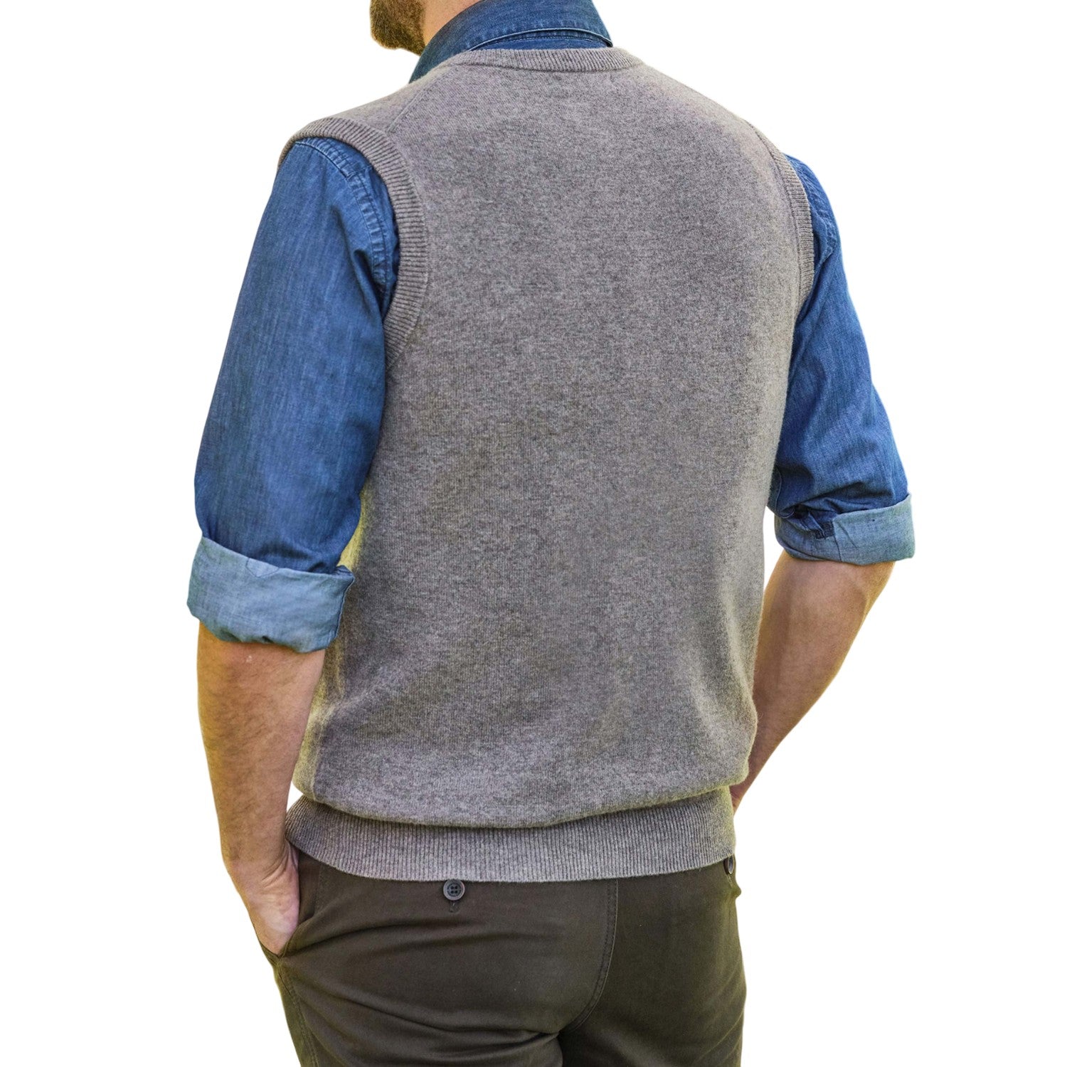 Grey Marl - Back - WoolOvers Mens Cashmere Sweater Vest