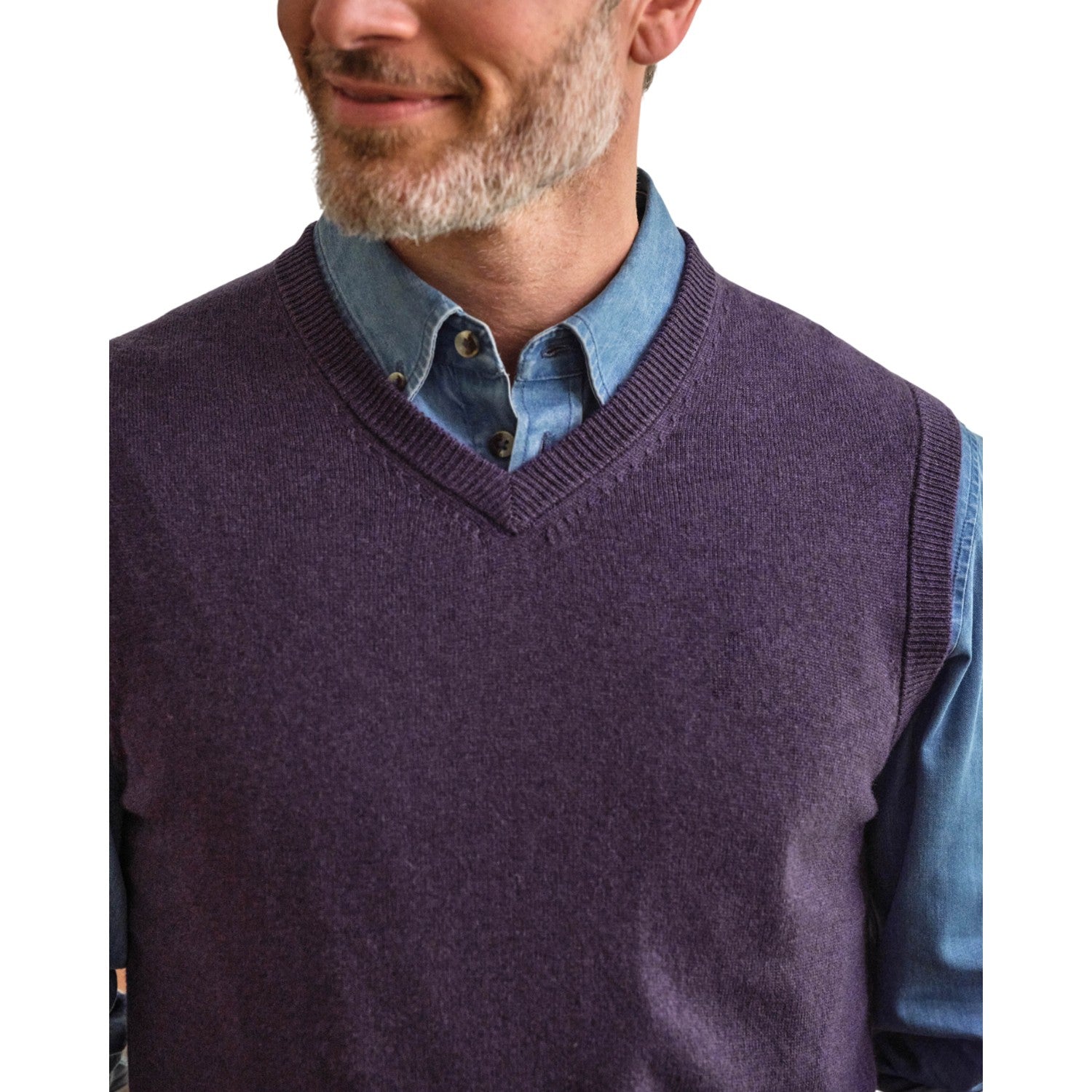 Purple - Side - WoolOvers Mens Cashmere Sweater Vest